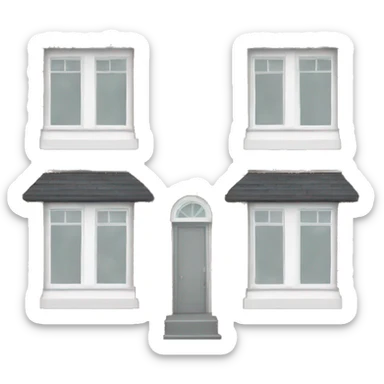 two floors brick house with dark grey windows and grey flat roof sticker