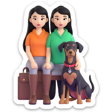 A long black hair Asian girl with a Doberman sticker