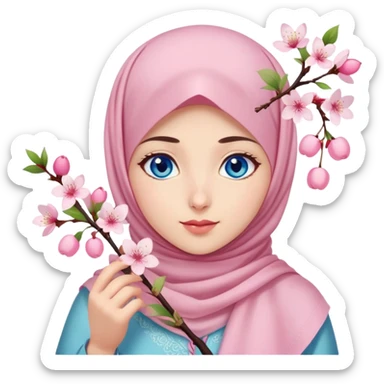 Turkish beautiful finish Konya girl blue eyes with light pink hijab islamic dress and had on her hand cherry blossom sticker
