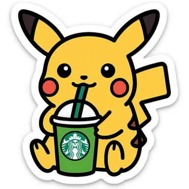 Pikachu drinking Starbucks sticker