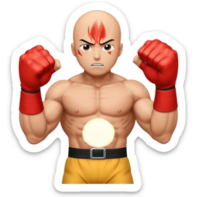 Angry Saitama with his red giant hand punching sticker