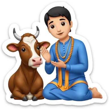Indian man worshipping cow sticker
