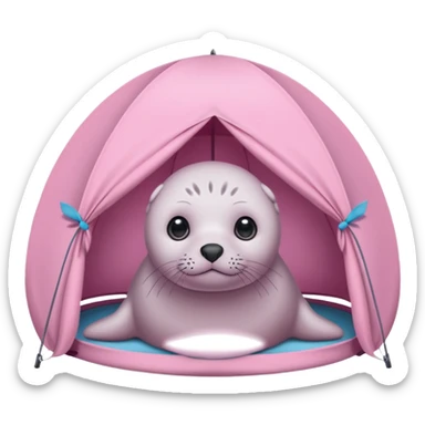 Gray Seal in a light pink tent  sticker