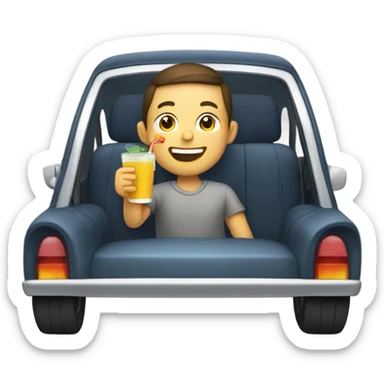 boy enjoying drink in car sticker