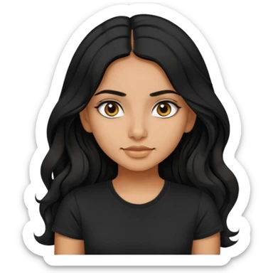 a pretty tan indian bratz girl. eyeliner on, wearing a black tshirt. wavy long BLACK coloured hair sticker