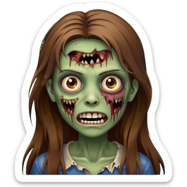Girl zombie with brown long hair with teeth and serious face IOS style sticker