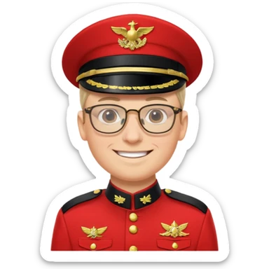 Smiling military man with glasses in red uniform sticker
