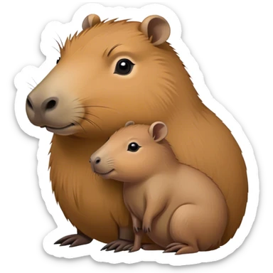 Capybara with a baby capybara next her sticker
