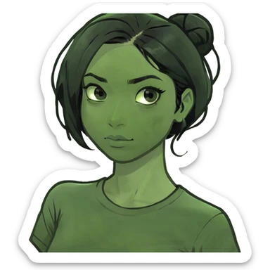 Girl skin brown and hair smooth black hair eyes black and t-shirt black  sticker