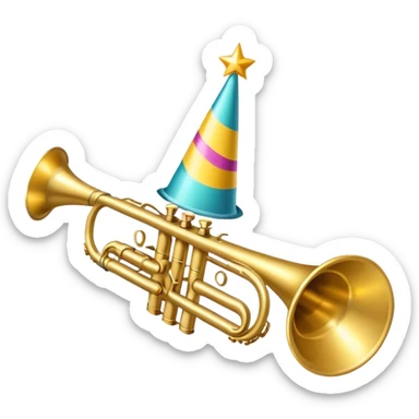 trumpet with a party hat sticker