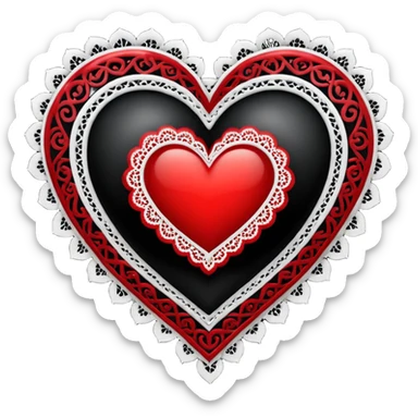 black heart with red center and white lace sticker