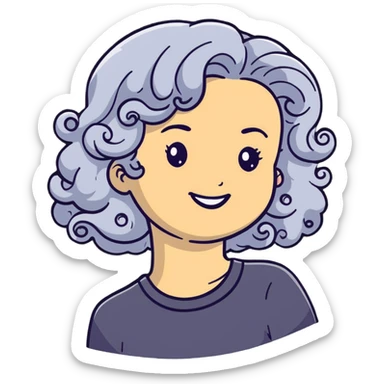 smiling 50 year old lady with silver curly hair sticker