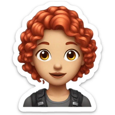 cute gamer girl with long curly red hair sticker