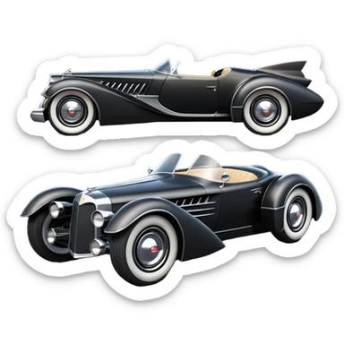  the animated series aerodynamic opulent dark futuristic concept Batmobile loosely based on 1966 V16 Cadillac roadster(flat long straight faceted mechanical body) winged stealthy street hot rod  sticker