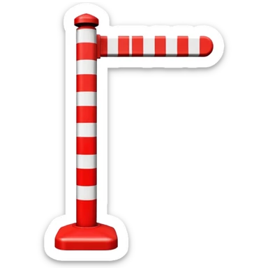 Flat emoji-style icon of a parking barrier gate (boom barrier).
Red and white striped horizontal arm, raised at a slight angle.
Simple geometric shapes, clean vector design.
No text, no background, transparent or plain background.
Bright colors, high contrast.
Centered object, minimal details. sticker