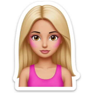 a pretty bratz emoji that looks like katrina kaif with straight side part hair wearing a neon pink sleeveless top sticker