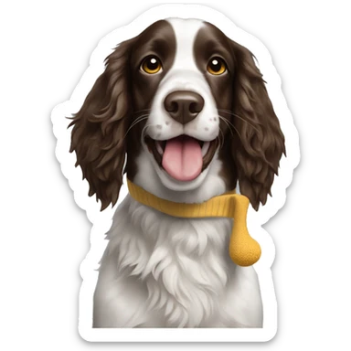 Springer spaniel with a sock in his mouth  sticker