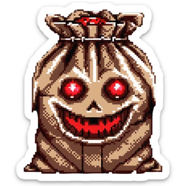 terrifying burlap sack face with glowing red eyes sticker