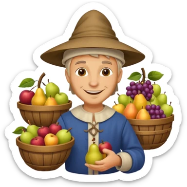 a white merchant in medieval time with fruit stand sticker