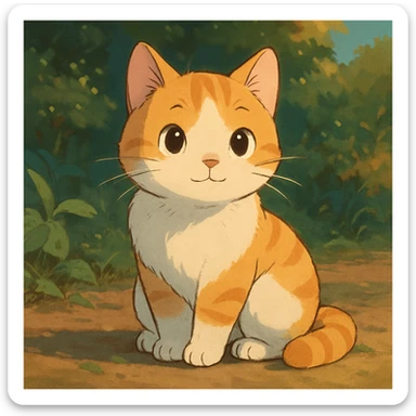 a cute cat, ghibli style sticker
