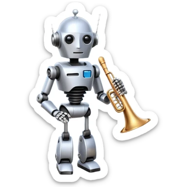 robot a sophisticated and elegant emoji that represents orchestration and arrangement. The design should feature a conductor’s baton, musical notes, and a symphonic score, symbolizing the process of arranging and orchestrating music. Incorporate instruments like a violin, trumpet, sticker