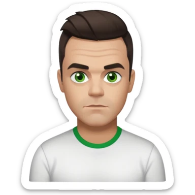Robbie Williams with green eyes and shirt, dark brown hair sticker
