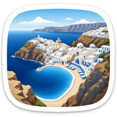 Cinematic Realistic Santorini Caldera Landscape Emoji, depicted with dramatic white‚Äêwashed cliffs overlooking a deep blue sea rendered with crisp textures and radiant lighting. sticker