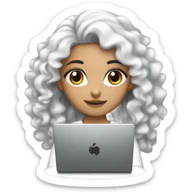 Beautiful girl,Black hair,curly hair ,mid hair,Black eyes, arab, typing on apple laptop  sticker