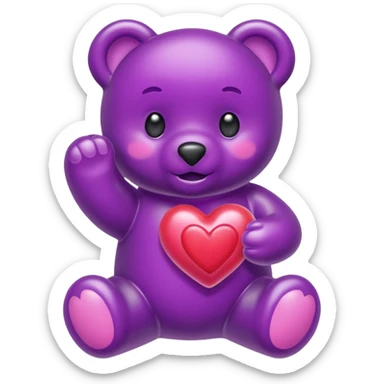 Gummy beart morado agarrando un corazón rosa cute sticker