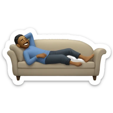 A person lying on a sofa, one leg crossed over the other, with hands behind the head, relaxing in a cozy setting sticker