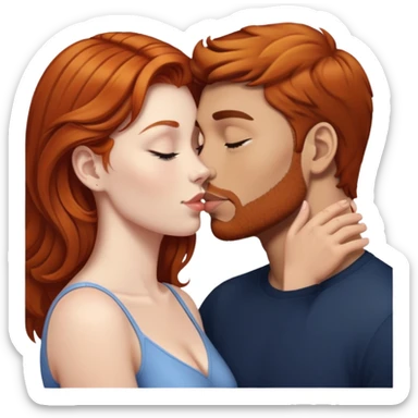 Ginger haired woman kissing brown haired man  sticker