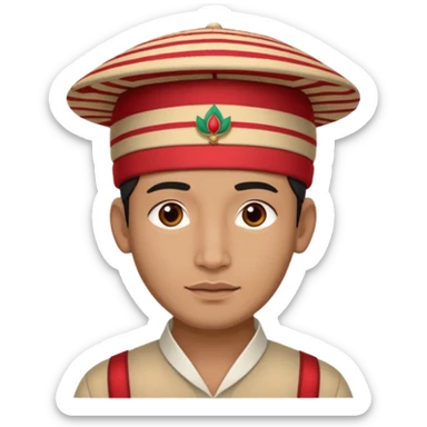 man wearing a Nepali Dhaka topi with stripes and design on it sticker