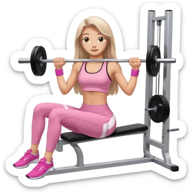 happy pretty white brunette teen long hair with hazel eyes in light pink workout clothes doing a smith machine hip thrust sticker