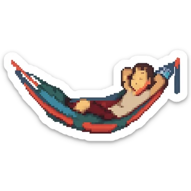 Add a person relaxing in the hammock in the style of pixel art. Remove the background. sticker