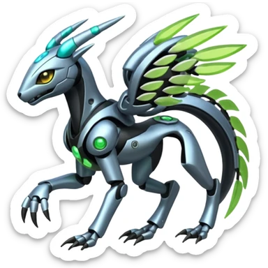  Exotic Organic Mechanical Futuristic Cyborg-Cyber-Meloetta-Zygarde-Zeraora-Protogen-Palkia-hybrid-fusion-Fakémon-creature, full body sticker