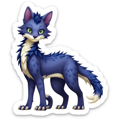 Kawaii dark edgy fantasy ethereal feline-vernid-sergal-fursona animal creature with a tufted tail full body with intricate markings  sticker