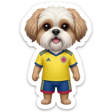white and light brown shih zhu wearing a colombia soccer jersey v neck 2026 work cup sticker