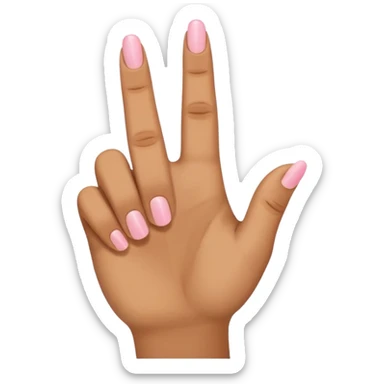 A hand holding index and middle and pinky finger up and ring finger down sticker
