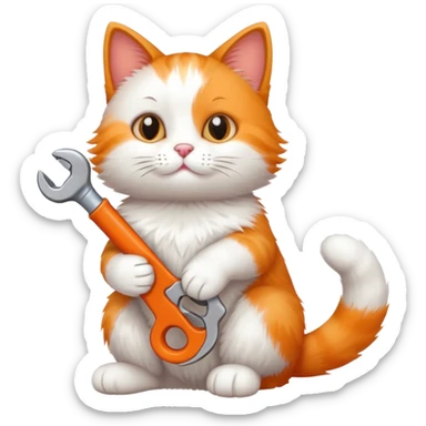 cat full body sitting and playing with a toy wrench sticker