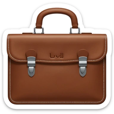 A 3D cartoon brown leather briefcase with a metal clasp, placed on a clean surface, soft studio lighting, Memoji-style realism. sticker