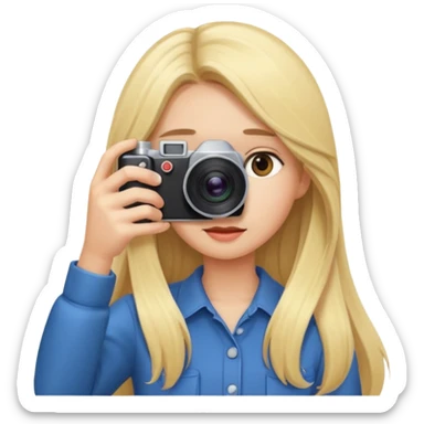 blonde girl photographer cartoon taking picture in middle of taking picture camera in front of face long hair sticker