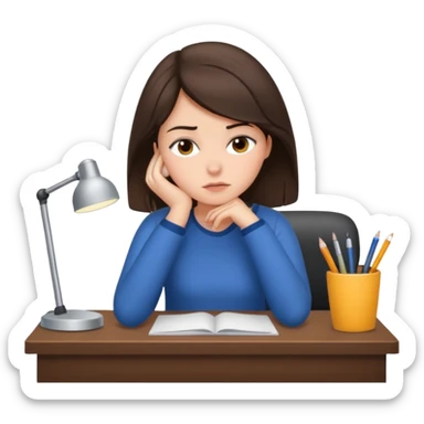 Brunette girl tired at desk sticker