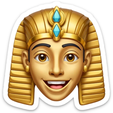 Discord emoji for "RA Silkroad", Ancient Egyptian theme, funny Pharaoh face laughing widely, cartoonish, colorful, shiny gold accents, small and clear, perfect for emoji use.
 sticker