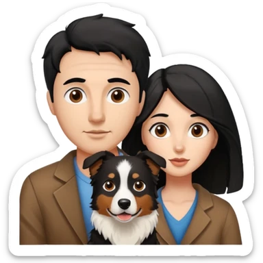 man and woman and Black colour hair Border collie with Brown eyes and a stout on the nose sticker