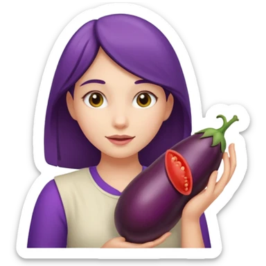 girl holding brinjal sticker