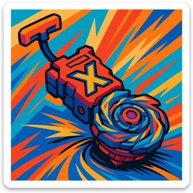 Beyblade X launcher, dynamic, vibrant colors, energetic, toy design sticker