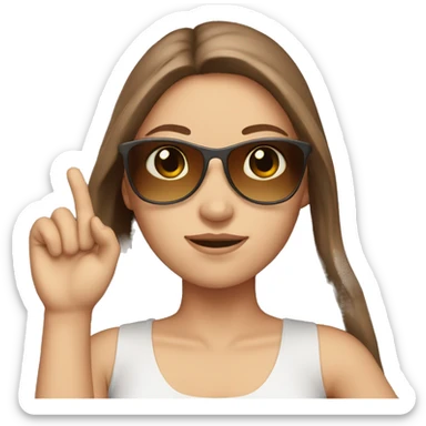 white girl with long brown hair holding sunglasses in hand sticker