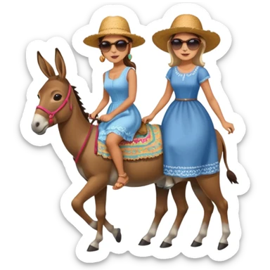 a lady on a donkey while the man is walking alongside the donkey sticker