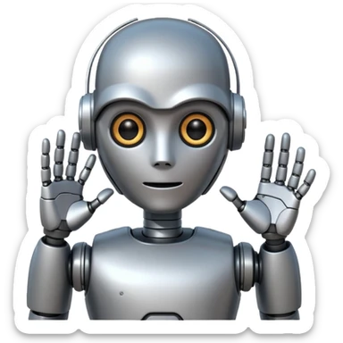 robot asking with hand sticker