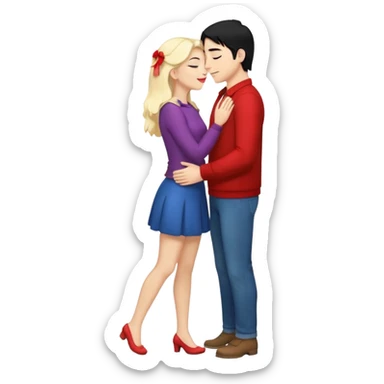couple kissing black hair man blonde woman full body sticker